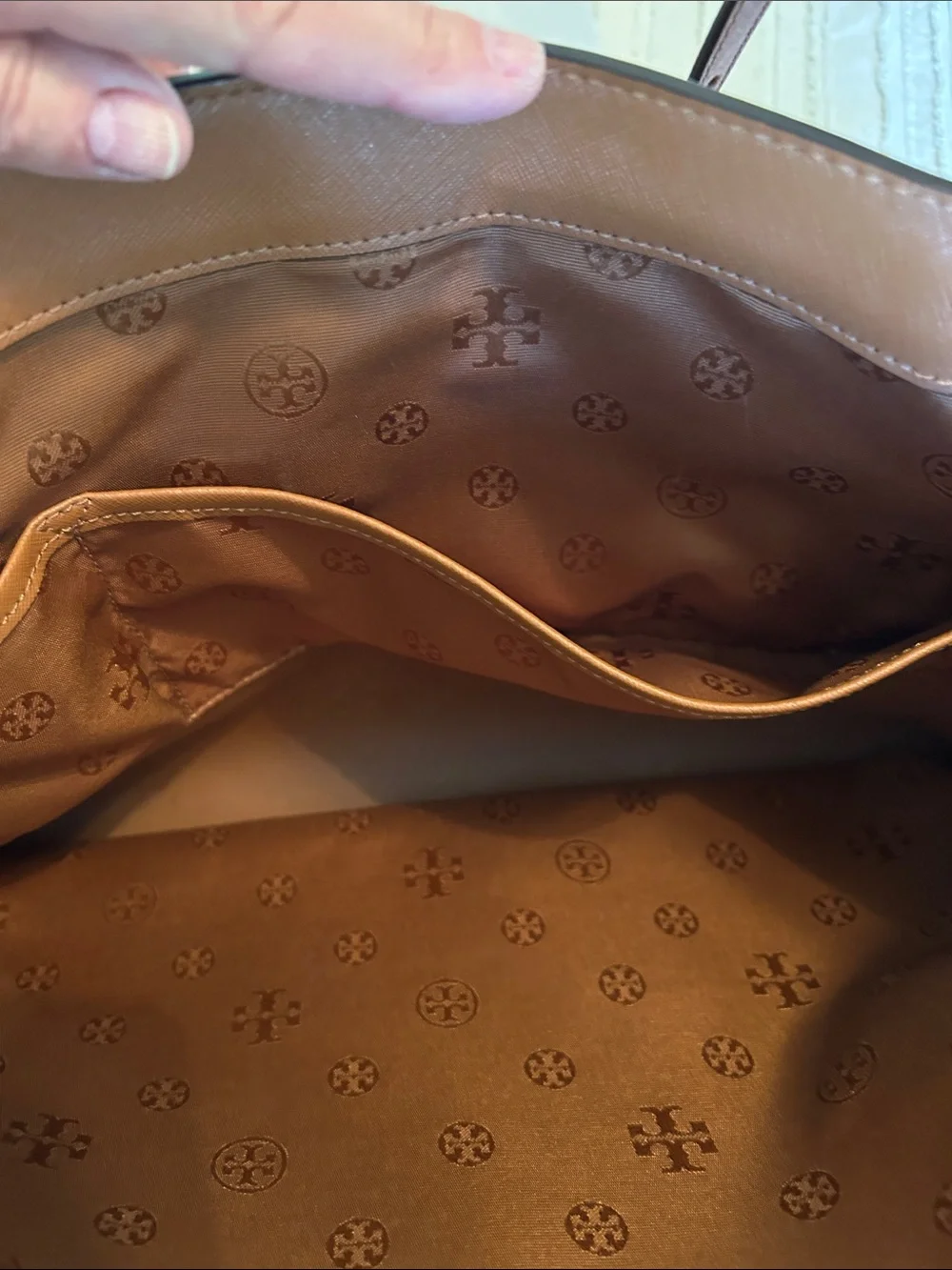 Tory Burch Leather Tote – Classic Brown Structured Work Bag w/ Buckle Handles